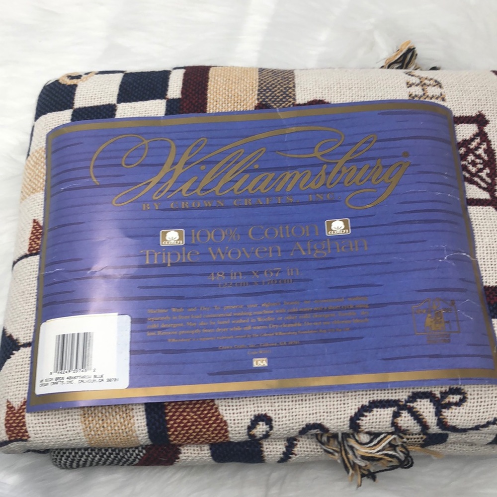 Williamsburg by Crown Crafts, Inc Sign BRDS 48”X 67” Blue Triple Woven Afghan
